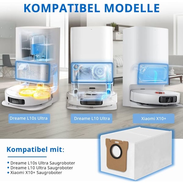 10 stk. Støvposer til Dreame L10s Ultra/Xiaomi X10+/ Dreame L10 Ultra Robotstøvsugere, Udskiftningstilbehørssæt, 2,5L Kapacitet