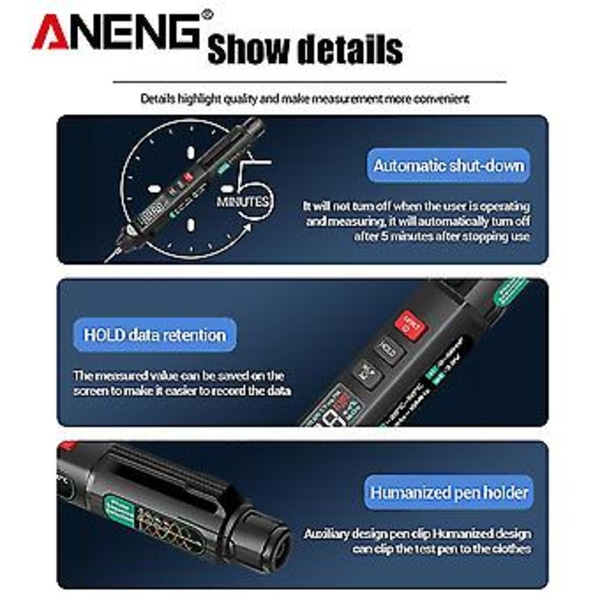 Aneng A3008 Digital 6000 Tællinger Intelligent Måler Sensor Pen AC Strømmåler