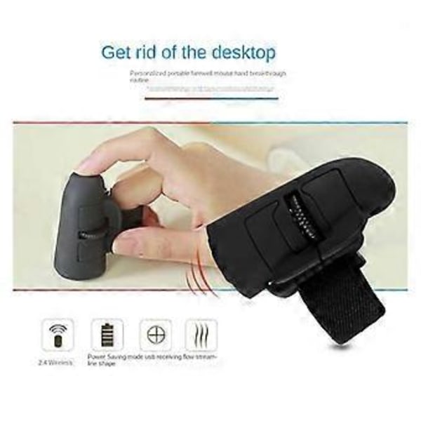 Mini 2.4G Trådløs Finger Ring Mus Ergonomisk Håndholdt Optisk Rejsemus (Sort)