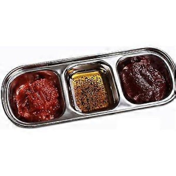 Såsskålar Rostfritt Stål 3 Fack Smaksatt Dipptallrik Kryddor Vinäger Dippskålar (d-8d)