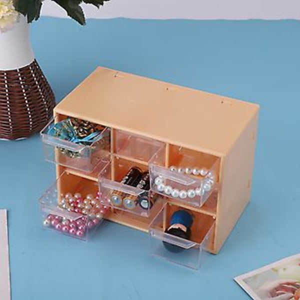 Bærbar Plast 9 Gitre Mini Skabe Skuffe Smykker Kosmetik Opbevaringsboks Gul