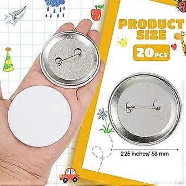 20 stk. DIY Hvide Knappenåle 58 mm Blankt Håndværksknap til DIY Håndværk Julehåndværksartikler, DIY Badges