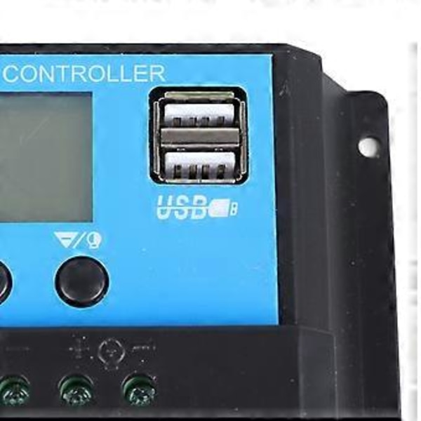 Aurinkolataussäädin 12V 24V 30A PWM Purkaussäädin LCD-näyttö Kaksois-USB-ulostulo