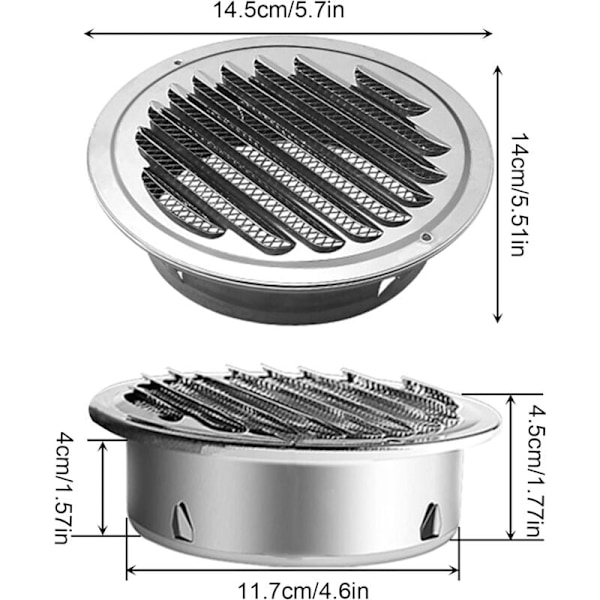 Rund ventilationsgaller av rostfritt stål 100 mm metallventilationsgaller Väderskyddsgaller med insektsnät