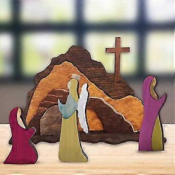 Påsk Uppståndelse Scen Set Ornament Påsk Trädekorationer Religiösa Vår Kristna Kors Hem Figurin Påskpyssel