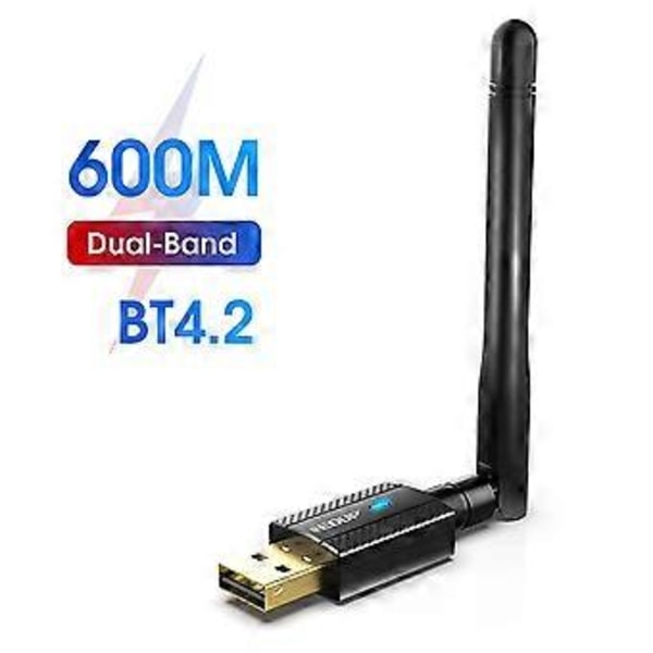 USB Bluetooth-kompatibel 4.2 WiFi-adapter AC 600Mbps Trådlös Wi-Fi Dongel Dual Band 2.4G/5.8G Antenn Stöd för Windo