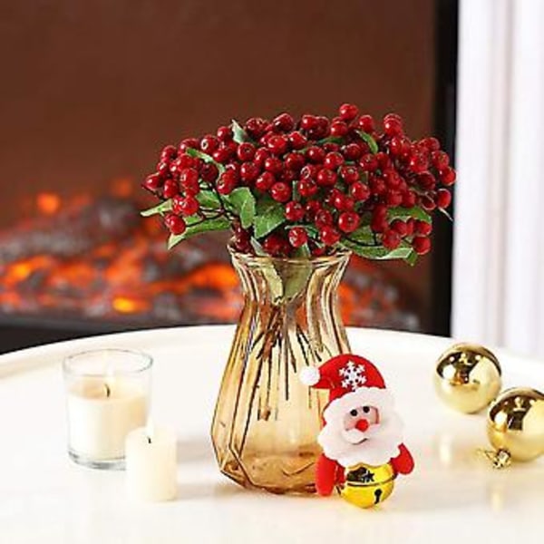 20 st Konstgjorda Röda Bär Kvistar Blommor Falska Bär Knippe För Julgransdekorationer An