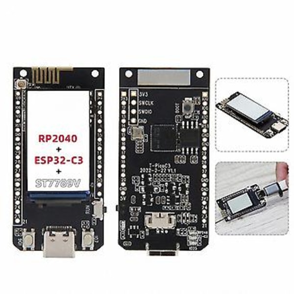 For T-c3 Board Dual Mcu Rp2040 Esp32-c3 Wifi+bt4.2 Trådløst Wifi Modul Med 1.14-i