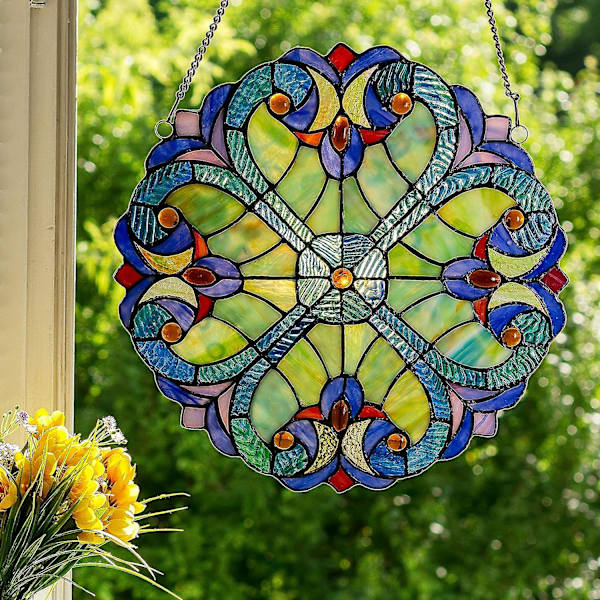 10 tommer højt farvet glas solfanger vindue panel blåt gult rødt
