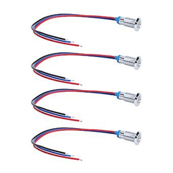 4 Sæt LED Indikatorlys Fælles Katode Lampe Industrielle Kontrolkomponenter 8mm 110‑220V Rød og Blå