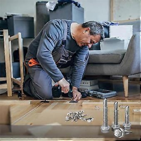 80 st 12 x 1 tum till 2-1/2 tum självborrande skruvar för metall, rostfria plåtskruvar, för bygg och reparation