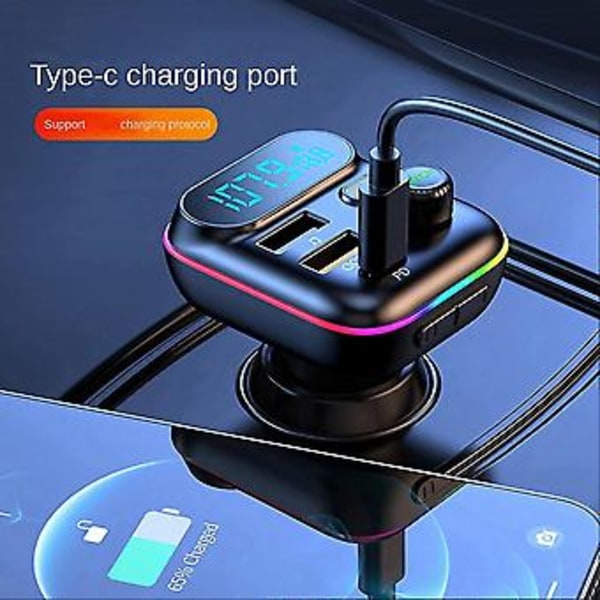 Bluetooth-sovitin autoon FM-lähetin autoadapteri Type-c Pd+qc3.0 Nopea USB-laturi, Hands Free C