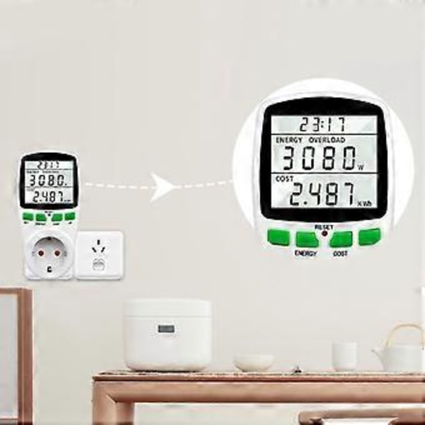 Effektmåler Wattmeter Strømmåler EU-kontakt Energiovervåker Ft