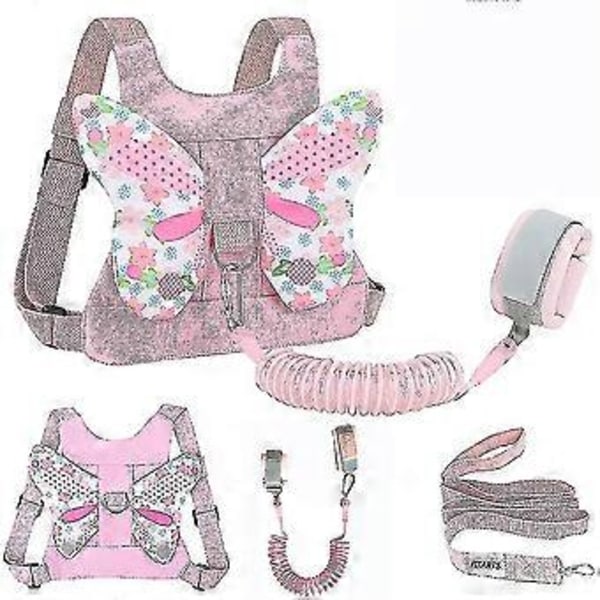Barnkoppel + Anti-förlorad handledslänk Barn Säkerhetssele Barn Gående Armband Assistent Rem Bälte För Flicka Rosa Tapestry(fjäril)