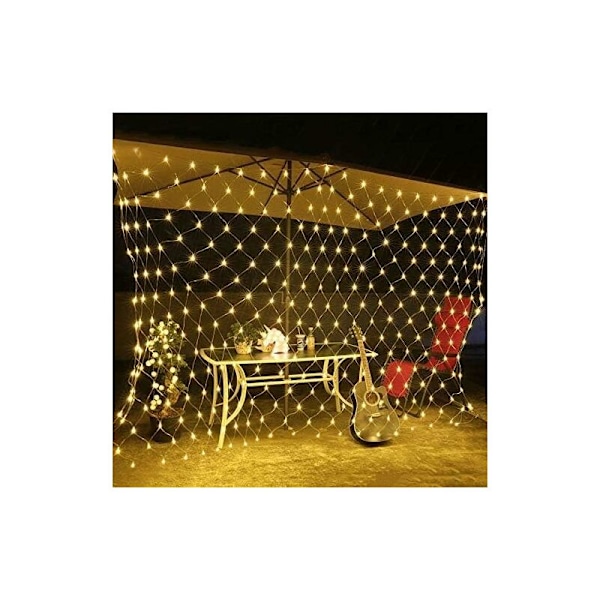 Udendørs LED-lyskæde 3 x 2m - Lysnet med 8 tilstande til jul, halloween, have, bryllup indendørs dekoration, IP44 vandtæt (3 x 2m, varm