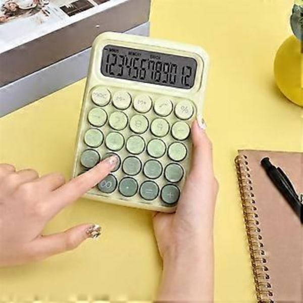 Mekaaninen pöytälaskin, söpöt suuret näppäimet, 12 numeron suuri LCD-näyttö, työpöytätarvikkeet, vihreä