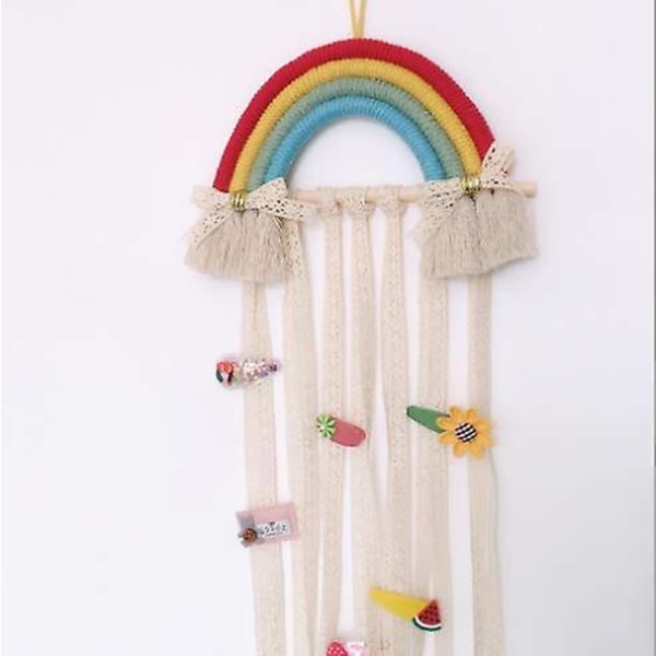 Regnbågshållare för hårklämmor för flickor, vägghängande dekoration och rosett för baby