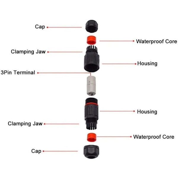 10 kpl IP68 vedenpitävä sähkökaapelin liitin, naaras 3-nastainen vedenpitävä liitin ulkovirtapistoke vedenpitävä johtoliitin