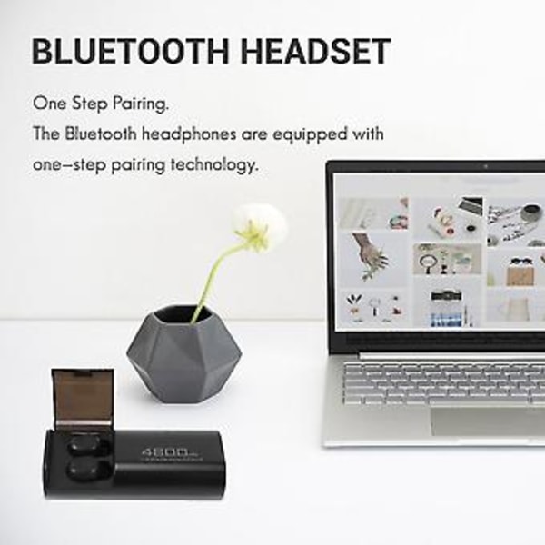 Langattomat Bluetooth 5.0 -kuulokkeet 4800 mAh:n latauskotelolla [virtapankkina] mikrofonilla, USB Type C -liitännällä