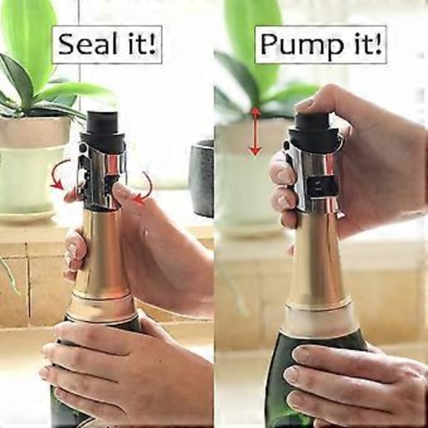 Champagnestopper i rustfrit stål, champagneflaskestopper med pumpe, egnet til mousserende vinflasker - Sort