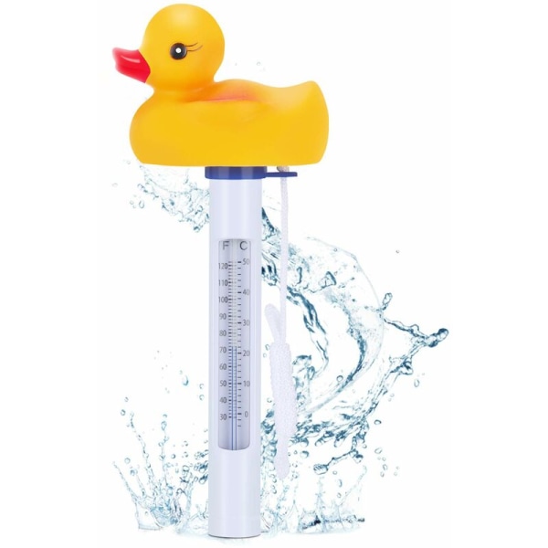Flytande pooltermometer, flytande termometer med snöre, anka stil vattentermometer för utomhus- och inomhuspooler, badtunnor, S