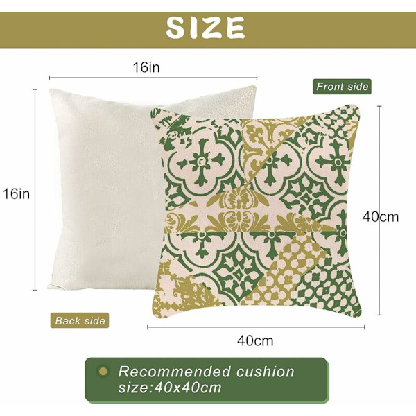 Set med 4 dekorativa kuddfodral 40x40 cm grönt linnekuddfodral geometrisk mönster kuddfodral, dekorativt kuddfodral för hem-Fei