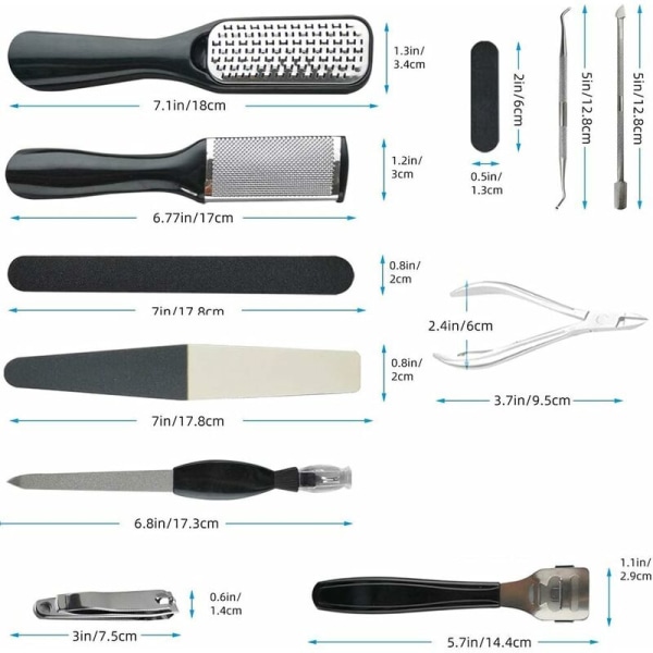 Profesjonelt pedikyrsett, fotfil, fotrasp i rustfritt stål, pedikyrverktøy med dobbeltsidig fotfil for fjerning av hard og død hud og B