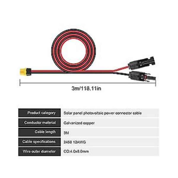 Eter 12awg Konnektor Ledning Xt60 Adapter Til Fe Solar Konnektor Forlænger Kabel Til Bærbar
