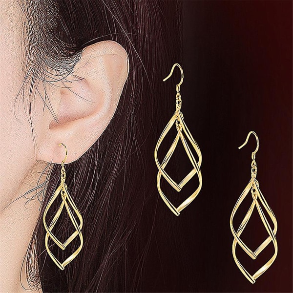 Sterling Silver Drop Earrings Women's Gold Twisted Pair Marquise Ring French Wire Earrings