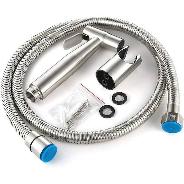 Toilet bidet kit med håndbruser, bidet håndbruser, toilet håndbruser med slange + rustfrit stål støtte + 2 tætninger