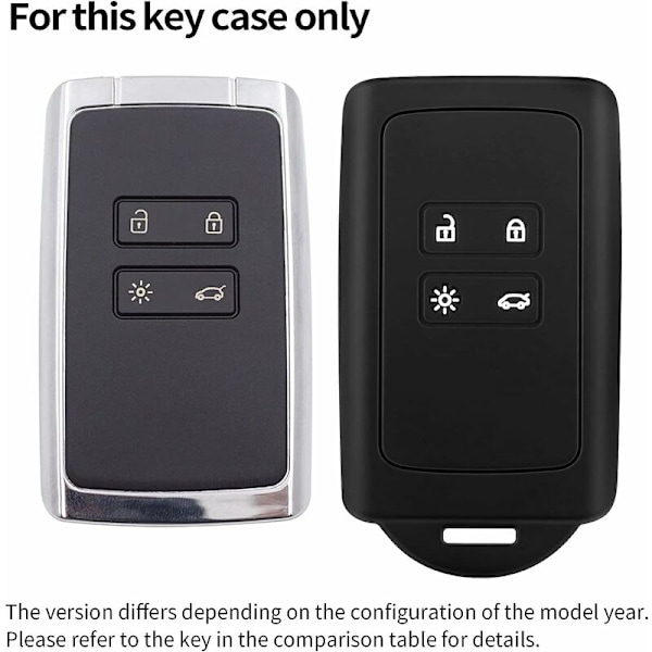 Bilnøgletilbehør kompatibel med Renault Smart Key 4 knapper blødt silikoneetui med nøgleholder-spids - til Clio/Espace 5/Master Bus/Talisman/