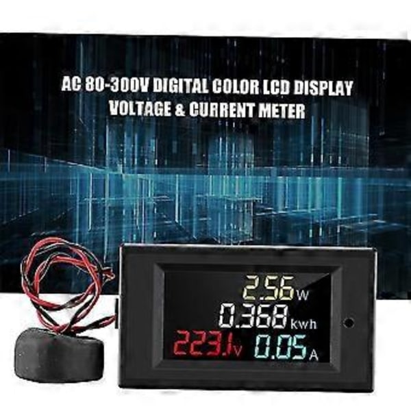 AC 80-300V Digital Voltmeter Amperemeter Farve LCD Display Multimeter Spænding Strøm Effekt Energi Frekvens Monitor Med 100A CT Strømtransformator