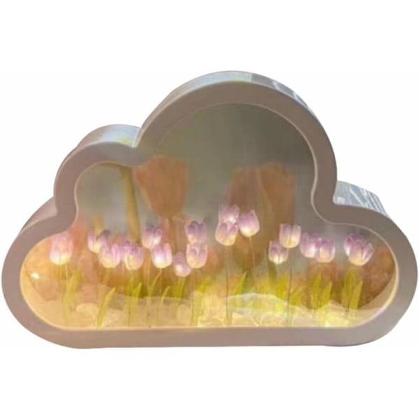 Tulip nattlys, LED skyformet nattlys, tuliplanspeil, 2 i 1 speil/nattlys, bærbar nattbordslampe for soverom, speildekorasjon for Ho