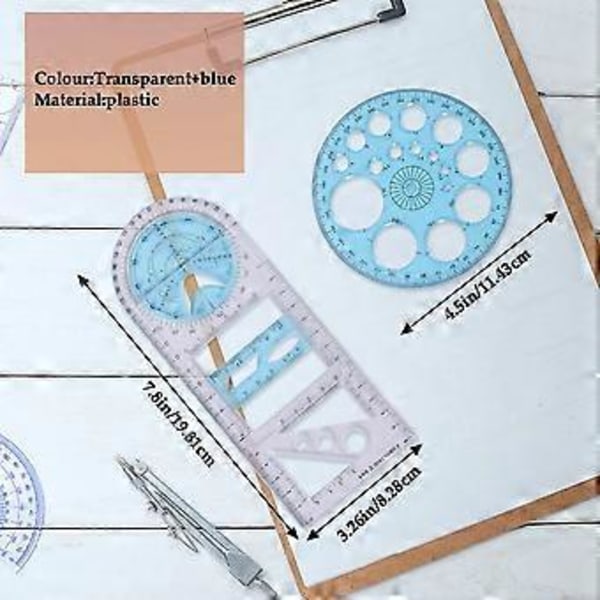 2 kpl Monitoiminen Geometrinen Viivain Muovinen Ympyrän Piirtotyökalu Piirustusmallit Kirkkaat Graafisen Suunnittelun Työkalut