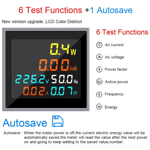 Mini AC Energimåler 1 Fase 110V 220V 100A Voltmeter Amperemeter Wattmeter Frekvenstester HD LCD Display Power Faktor Volt Amp Monitor
