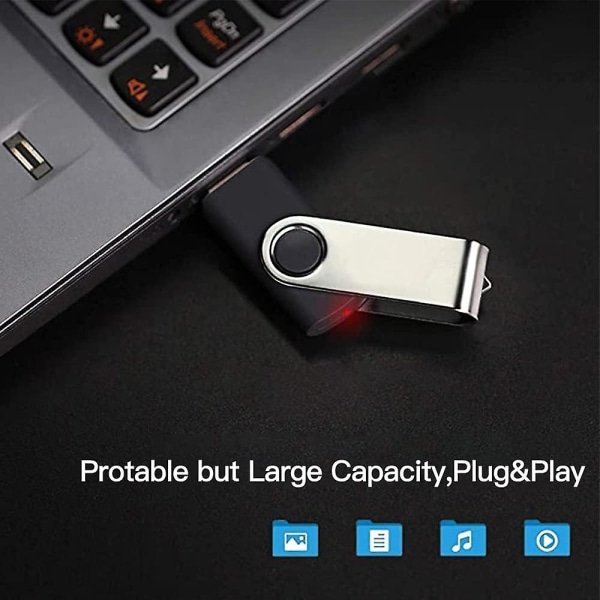 32 GB USB-flashdrev, 32 Gb Usb 2.0 Thumb Drives Drejeligt Memory Stick Jump Drive Zip-drev til sikkerhedskopiering af datalagring, sort 5 Pack-sort