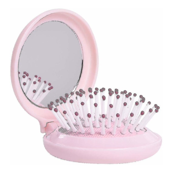 Hårkam Med Spejl Rejsefolde Hårbørste Rund Frisør Lille Airbrush Med kosmetisk Spejl Foldekam (pink) (3stk)