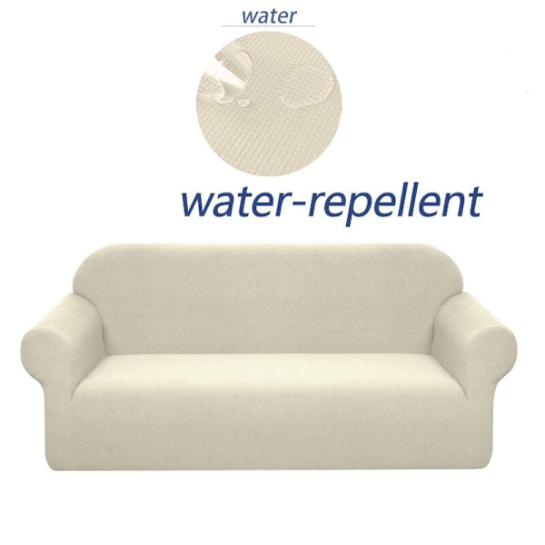 Strækbar sofaovertræk, vandtæt og ridsefast til sofa Elegant mønster med skridsikre skumruller（2-personers sofa, beige)145-185CM