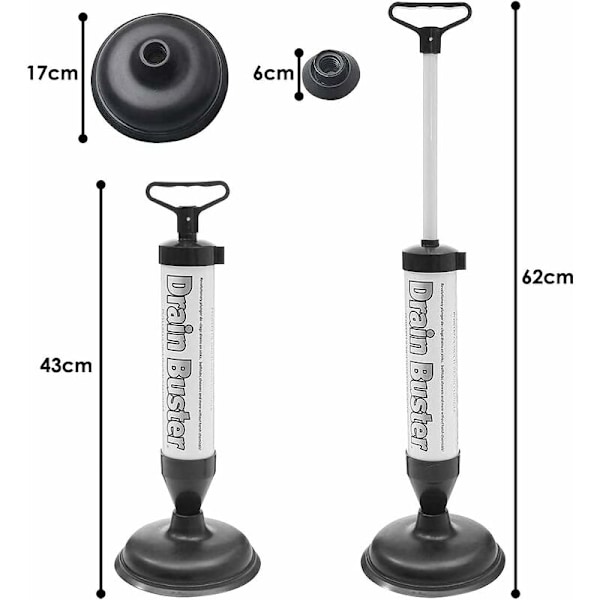 Toalett avloppsrensare set med luftpump för avloppsrensning av toaletter, badkar, duschar, handfat, avlopp.