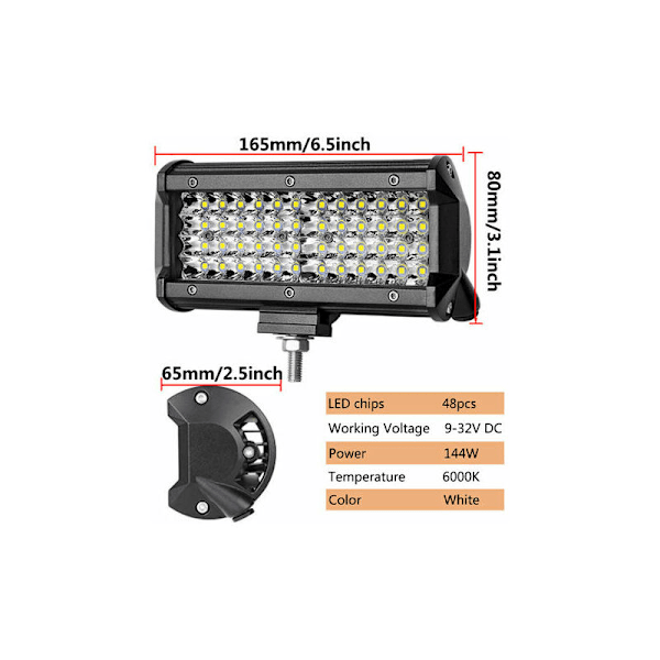 LED-arbejdslys til traktor 144W 16,5cm Bil LED-projektør 12-24V LED-arbejdslysstrimmel Vandtæt IP67 LED-arbejdslys til 4X4 Bil Lastbil SUV Båd 2 Pac