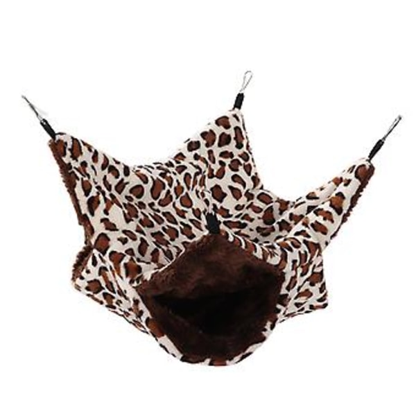 Dubbellagers hängmatta för husdjur, hamster, honungspåse, flygande ekorre, iller, varm vinterhängande sovsäck för husdjur, hängmatta 20x20cm bruna prickar