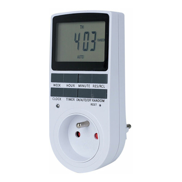 Digital programmerbare stikkontakter (2-pak) med daglig/ugentlig digital timer, LCD-display, anti-tyveri-tilfældig tilstand, energibesparende, 16A/3680W maks.