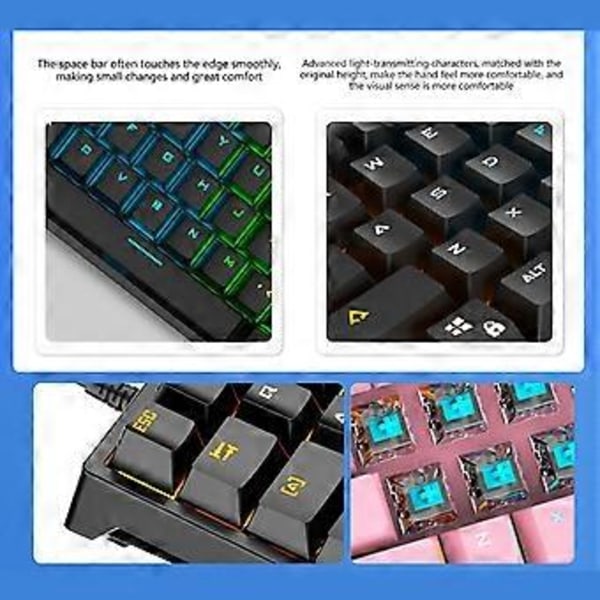 Trådbundet Mekaniskt Gamingtangentbord 61 Tangenter Mini RGB Bakgrundsbelyst Ljusstark Kristallbas Tangentbord med Hot Swap Switch för Gamers