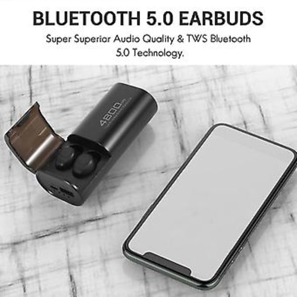 Langattomat Bluetooth 5.0 -kuulokkeet 4800 mAh:n latauskotelolla [virtapankkina] mikrofonilla, USB Type C -liitännällä