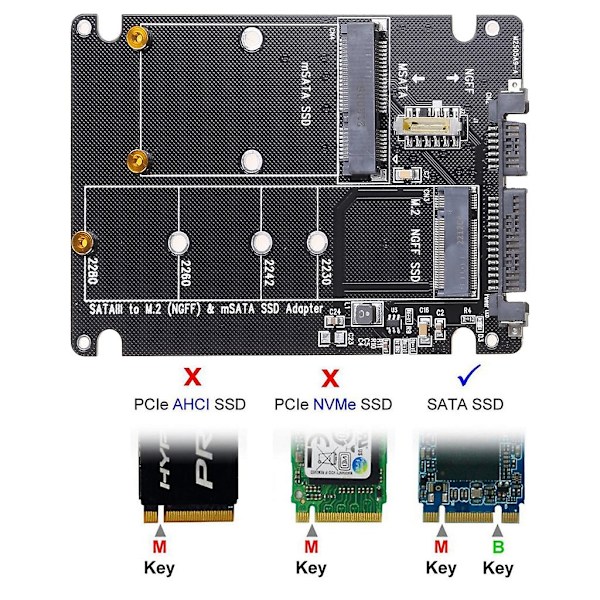 2 i 1 Msata/for M.2 Ngff til Sata3 Adapterkort Kabinett for 2.5\" Ssd Pc