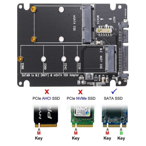 2 i 1 Msata/för M.2 Ngff till Sata3 Adapterkort Kapsling för 2,5\" Ssd Pc