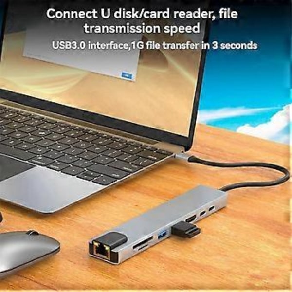 USB-C Hub med Ethernet, 4K HD, USB 3.0, SD-kortläsare, 87W PD Laddning Höghastighetsdataöverföring för MacOS