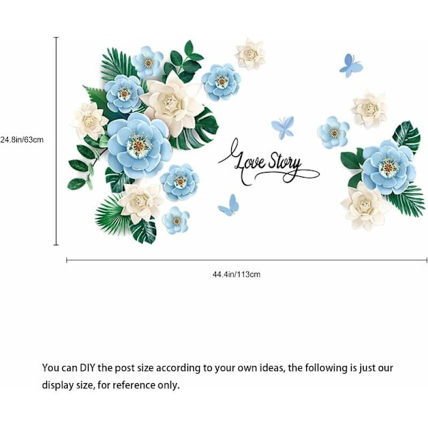 3D Trendig Pion Blommväggklistermärke, Avtagbar Akvarell Blommor Väggdekal Skala och Klistra Blommande Pion Blommig Väggdekor Ros Blommig Tapet f