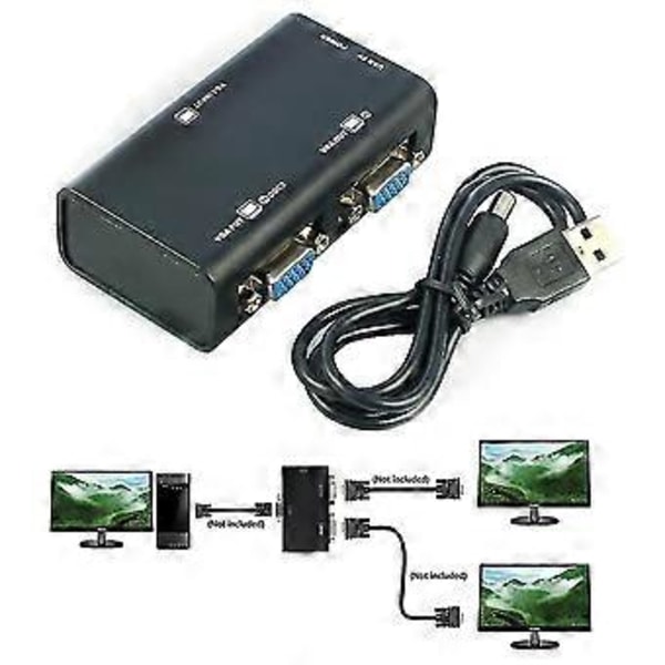 2 Portar Vga Svga Splitter Adapter Konverter Box 1 Dator Till 2 Monitor Video Lcd Skärm