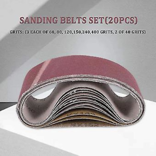 20 stk. 3x18 Slibebånd Slibebælter Bæltepapir (3 stk. af hver 60, 80, 120, 150, 240, 400 korn, 2 stk. af 40